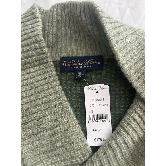 Brooks Brothers Wool High V-neck Striped Sweater Mens Size XL Green Preppy NWT - Picture 3 of 7